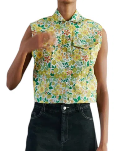 Nomia Jacquard Jean Vest In Yellow Brocade In Multi