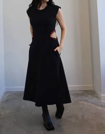 Nomia Jeweled Cut Out Midi Dress In Black
