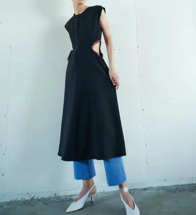 Nomia Jeweled Cutout Midi Dress In Black/garnet In Multi