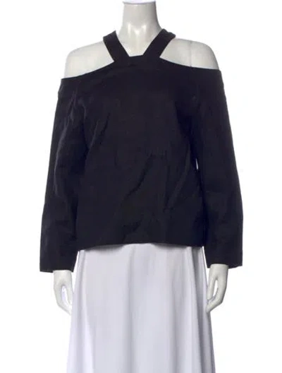 Pre-owned Nomia Linen Off-the-shoulder Top In Blue