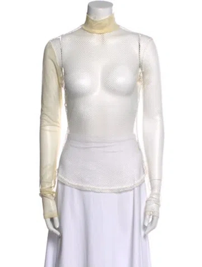 Pre-owned Nomia Mock Neck Long Sleeve Top In White