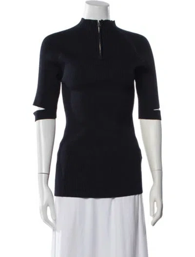 Pre-owned Nomia Mock Neck Three-quarter Sleeve Top In Black