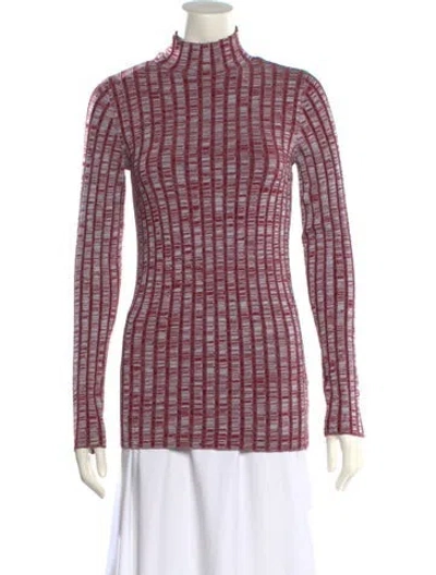 Pre-owned Nomia Plaid Print Mock Neck Sweater In Red