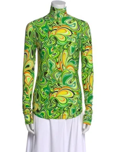 Pre-owned Nomia Printed Turtleneck Blouse In Green