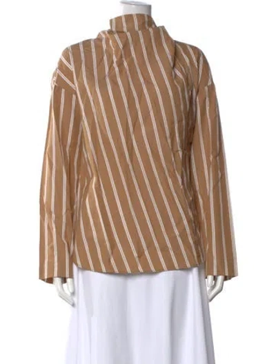 Pre-owned Nomia Striped Mock Neck Top In Neutrals
