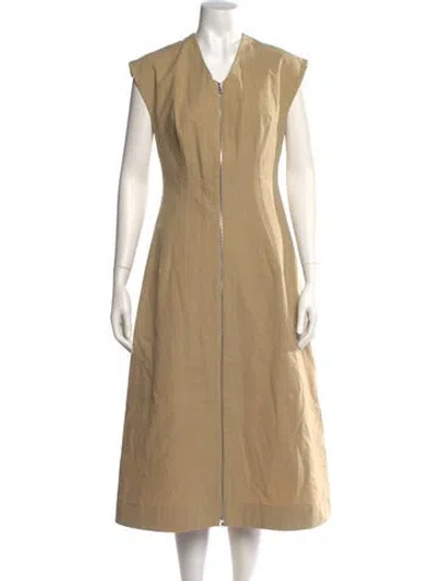 Pre-owned Nomia V-neck Midi Length Dress In Neutral