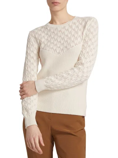 Nominee Women's Collection Cotton-blend Pointelle Sweater In Egret