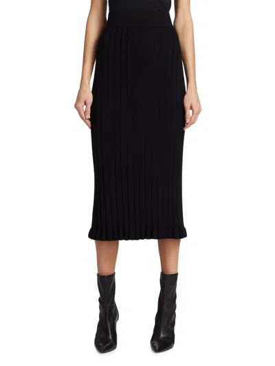 Nominee Women's Collection Ruffle-hem Rib-knit Pencil Skirt In Black