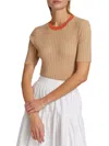 Nominee Women's Ribbed Short Sleeve Sweater In Beige