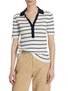 Nominee Women's Striped Cotton-blend Knit Polo Shirt In Deep Navy