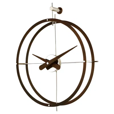 Pre-owned Nomon 2 Puntos N Wall Clock By : Modern Chrome And Wood Design In Brown