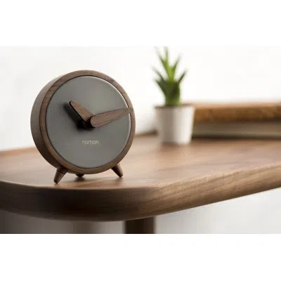 Nomon Atomo Modern And Contemporary Walnut Solid Wood Quartz Tabletop Clock In Black