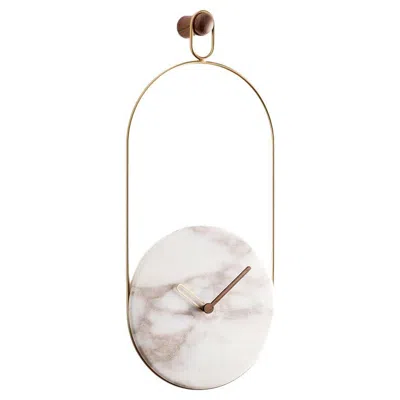 Pre-owned Nomon Eslabón Wall Clock By : Modern Marble & Walnut Design In Sand
