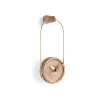 Nomon Micro  Eslabon 3.9" Wall Clock In Brass,oak