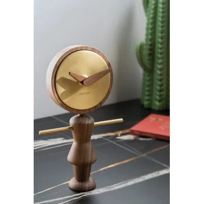 Nomon Nena Analog Walnut Solid Wood Quartz Tabletop Clock In Brass In Walnut,brass 1