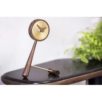 Nomon Traditional Walnut Solid Wood Quartz Tabletop Clock In Gold