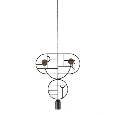 Nomon Wooden Dots 21.65" H 1 - Light Unique/statement Geometric Pendant With 1 Curled Stem In Walnut,black
