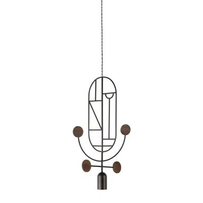 Nomon Wooden Dots 23.6" H 1 - Light Unique/statement Geometric Pendant With 1 Curled Stem In Walnut,black