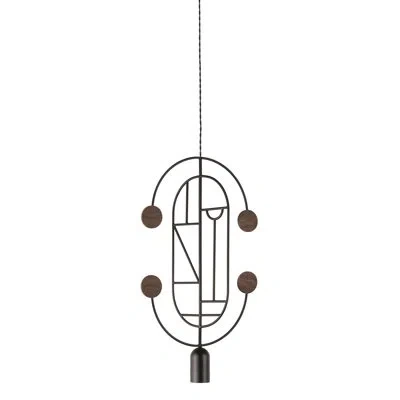 Nomon Wooden Dots 23.6" H 1 - Light Unique/statement Geometric Pendant With 2 Curled Stems In Walnut,black