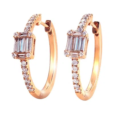 Pre-owned Non Branded 0.53 Ct Diamonds In 14k Rose Gold Hoop Earrings In Red