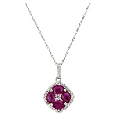Pre-owned Non Branded 1.20 Ct Natural Ruby 0.15ct Diamond 14k White Gold Pendant Necklace