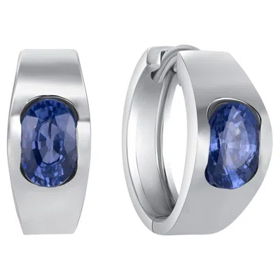 Pre-owned Non Branded 1.29 Ct Natural Sapphire 14k White Gold Hoop Earrings