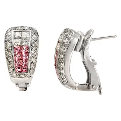 Pre-owned Non Branded 1.34 Ct Natural Pink Sapphire & 1.33 Ct Diamonds In 18k Gold Omega Back Earrings