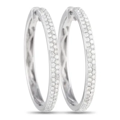 Non Branded Lb Exclusive 14k White Gold 1.0ct Diamond Hoop Earrings