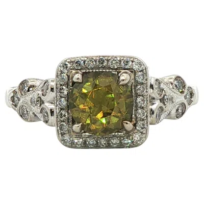 Pre-owned Non Branded 14k White Gold Demantoid Garnet & Diamond Ring