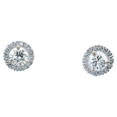 Pre-owned Non Branded 14k White Gold Natural Diamond Halo Stud Earrings