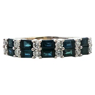 Pre-owned Non Branded 14k White Gold Natural Sapphire & Diamond Band Ring