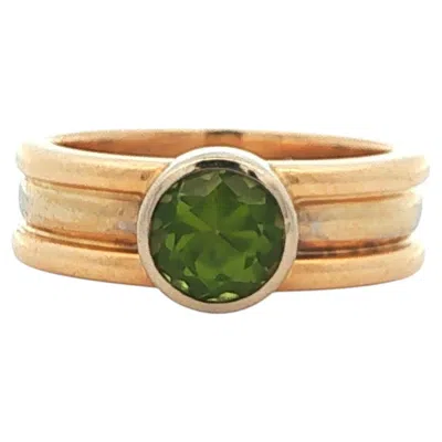 Pre-owned Non Branded 14k Yellow & White Gold Bezel Set Peridot Band Ring