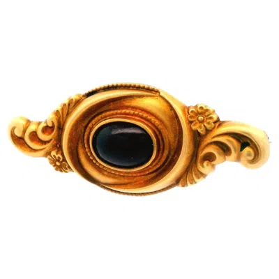 Pre-owned Non Branded 14k Yellow Gold Art Nouveau Cabochon Garnet Pin