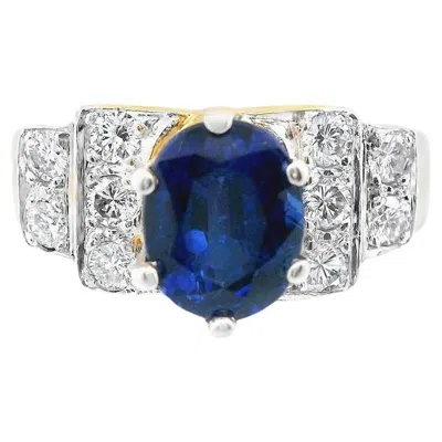 Pre-owned Non Branded 14k Yellow Gold Blue Sapphire & Diamond Ring