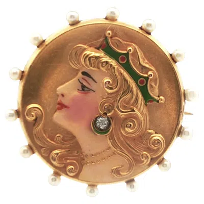 Pre-owned Non Branded 14k Yellow Gold Diamond & Pearl Brooch/watch Holder
