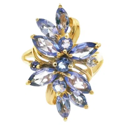 Pre-owned Non Branded 14k Yellow Gold Tanzanite Cluster Ring