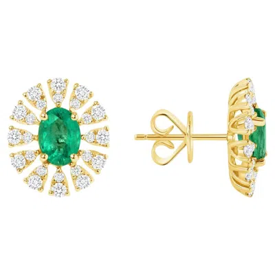 Pre-owned Non Branded 1.52 Ct Colombian Emerald & 0.75 Ct Diamonds 14k White Gold Stud Earrings