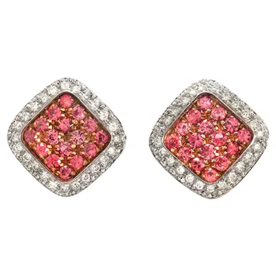 Pre-owned Non Branded 1.80 Ct Natural Pink Sapphire & 1.68 Ct Diamonds In 18k White Gold Earrings