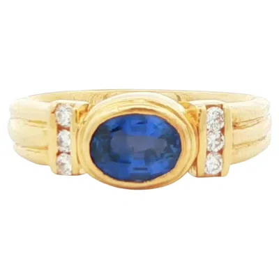 Pre-owned Non Branded 18k Yellow Gold Blue Sapphire & Diamond Ring