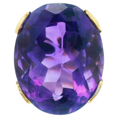 Pre-owned Non Branded 18k Yellow Gold Solitaire Amethyst Ring 32.4ct