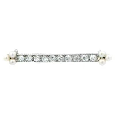 Pre-owned Non Branded 1910 Edwardian Platinum Diamond And Pearl Brooch In Multi