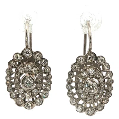 Pre-owned Non Branded 1950s 18k White Gold & Natural Diamond Drop Earrings