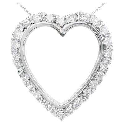 Pre-owned Non Branded 1950s White Gold Diamond Heart Pendant Necklace