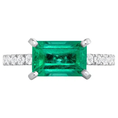 Pre-owned Non Branded 2.47 Ct Colombian Emerald & 0.65 Ct Diamonds In 14k White Gold Engagement Ring