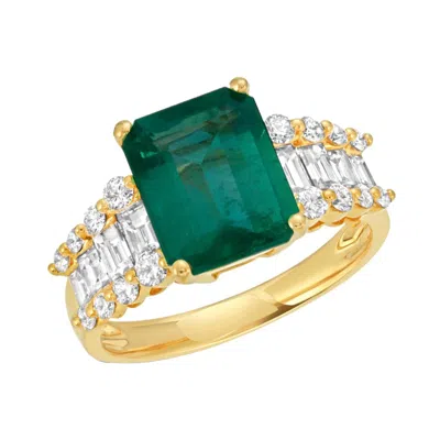 Pre-owned Non Branded 2.58 Ct Zambian Emerald & 1.03 Ct Diamonds In 18k Yellow Gold Engagement Ring