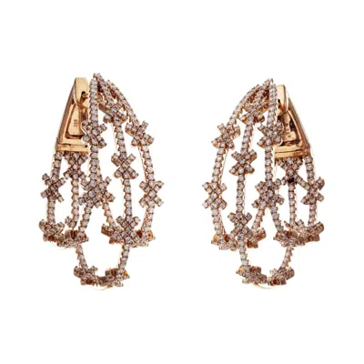 Pre-owned Non Branded 3.10 Ct Diamonds In 14k Rose Gold Snowflake Hoop Earrings In Red