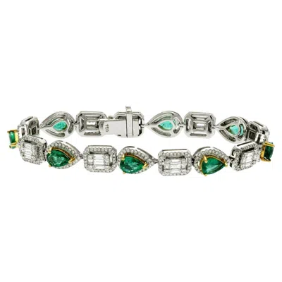 Pre-owned Non Branded 5.80 Ct Natural Emerald & 4.58 Ct Diamonds On 18k White Gold Bracelet