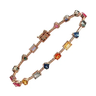 Pre-owned Non Branded 9.27 Ct Multi Color Sapphire In 14k Rose Gold Bracelet In Red
