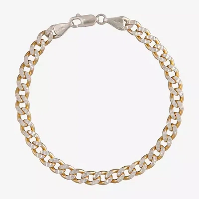 Non Branded Fine Jewelry Unisex Adult 24k Gold Over Silver 7.5 Inch Solid Curb Chain Bracelet In Transparent