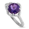 Non Branded Lb Exclusive 14k White Gold 0.10ct Diamond And Amethyst Quatrefoil Ring Rc4-11976wam In White